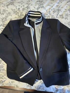 Women's Black Blazer with Striped Trim Jacket